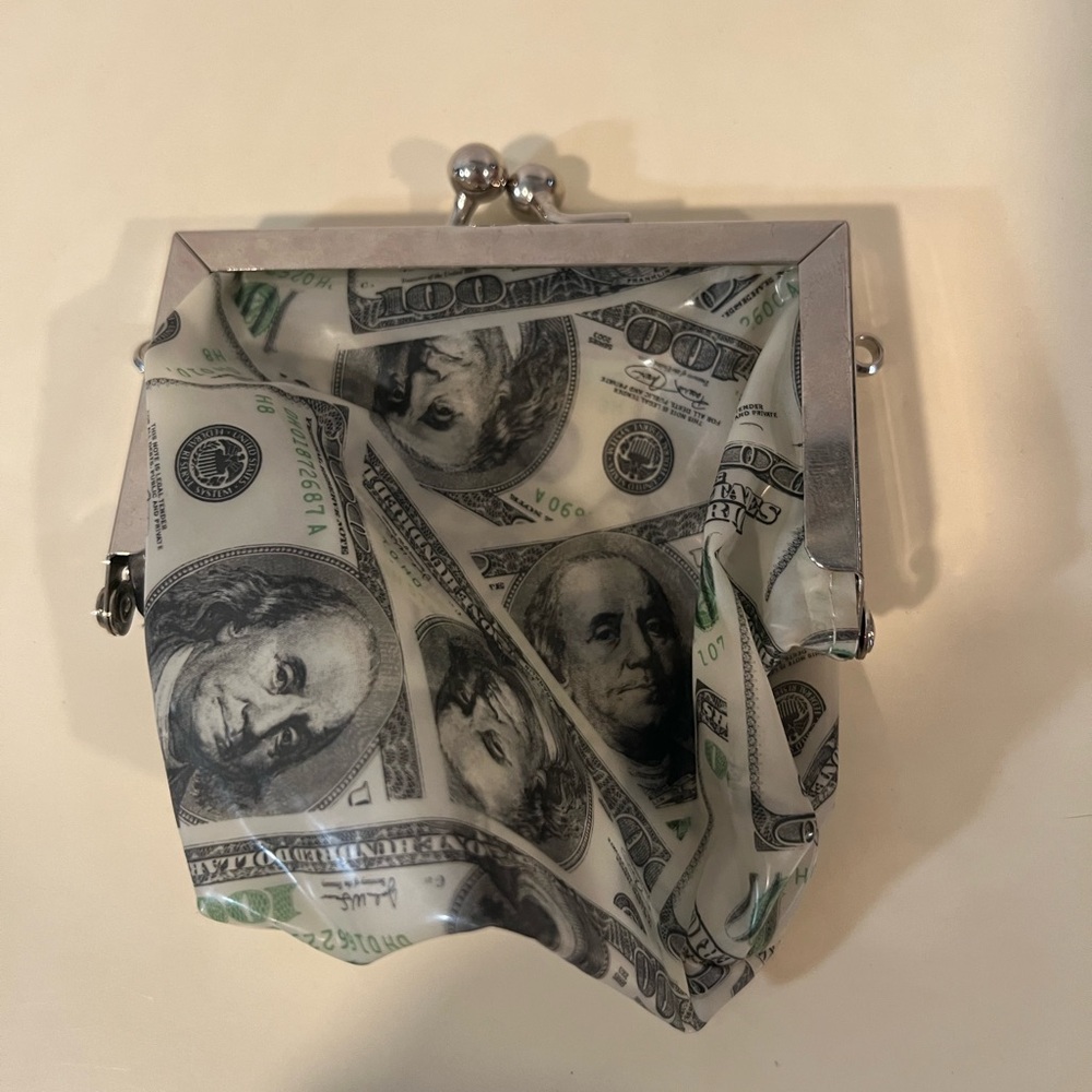 PrettyLittleThing Money Print Plastic Clutch